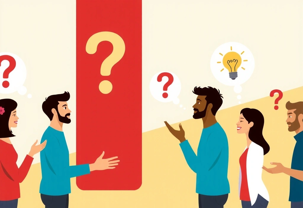 Illustration of people asking questions and finding answers
