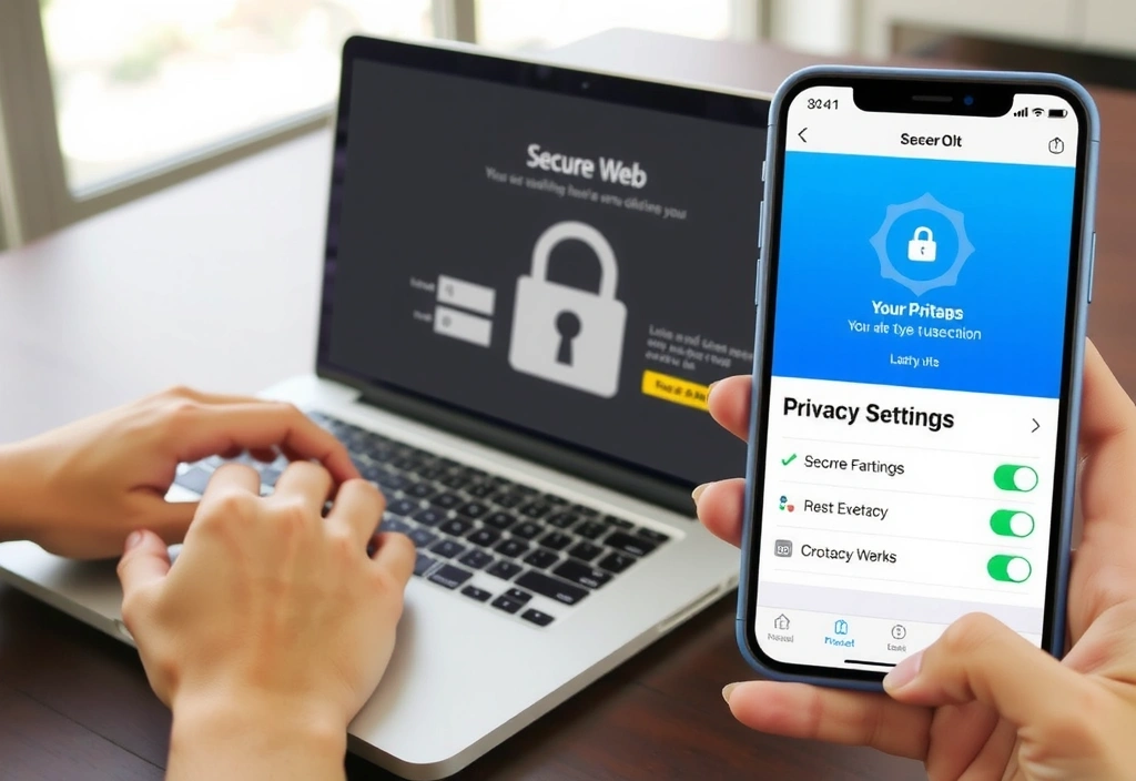 Hands interacting with a secure web interface